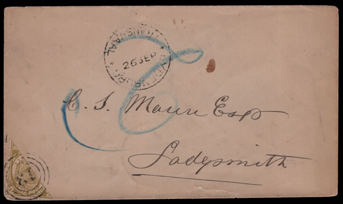 Transvaal 1887 Rare Vurtheim 2d Bisect on Cover to Natal