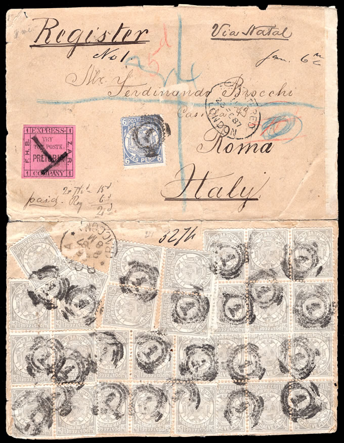 Transvaal 1887 Bakker Express Letter to Italy, Showpiece