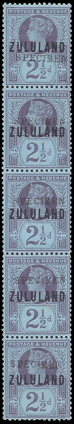 Zululand 1888 2½d GB9 Specimen Strip of Five