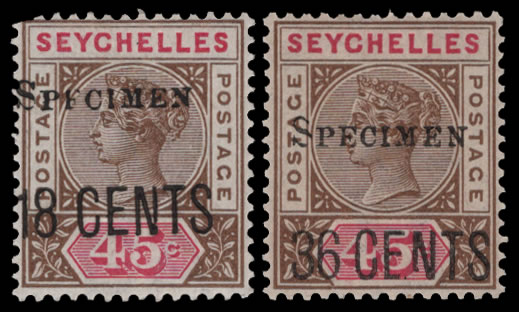 Seychelles 1896 Surcharges Specimen Pair