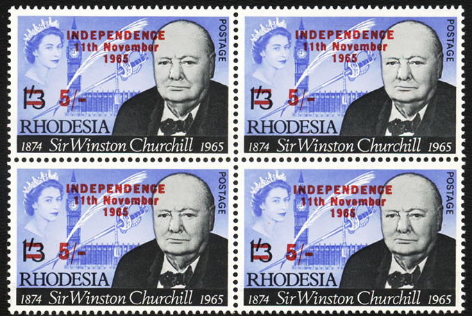 Rhodesia 1966 5/- Churchill Cape Town Forgery Block