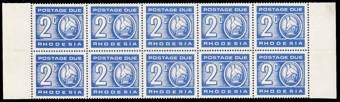 Rhodesia Postage Due 1970 2c Print on Gummed Side Block UM