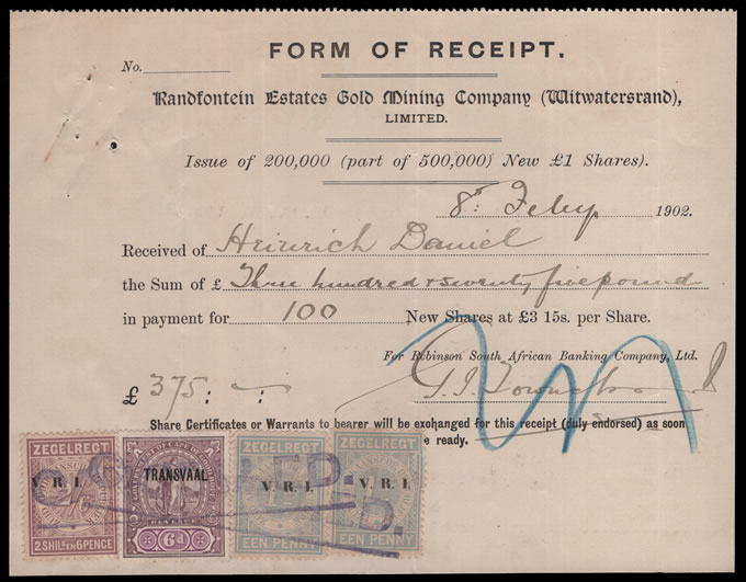Transvaal Revenues 1902 Provisionals on Share Document