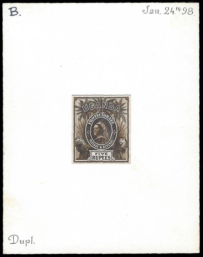 Uganda 1898 QV De La Rue Design Proposal B For Large Format