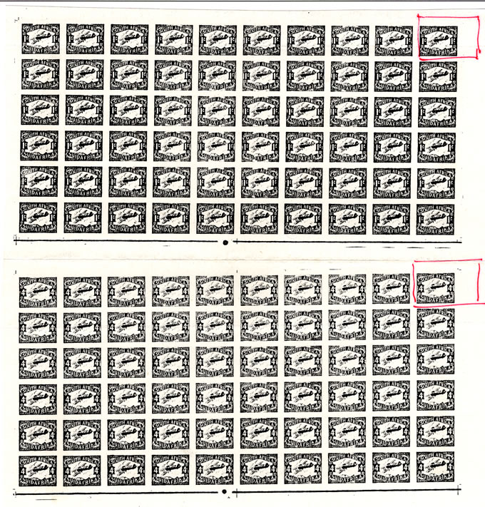 South Africa 1929 Airmails 4d & 1/- Plate Proofs Imperf in Black