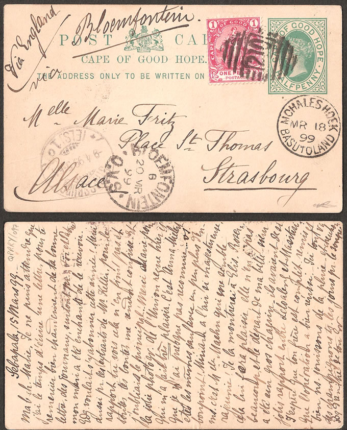 Basutoland 1899 210 BONC on Colourful Card
