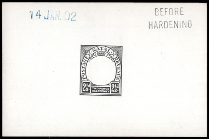 Natal 1902 KEVII 2½d Postage Revenue Die Proof BH 14 Jan
