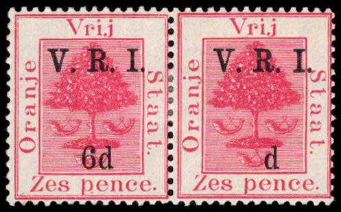 Orange Free State 1900 VRI SG108 6d "6" Omitted in Pair, 80 Only