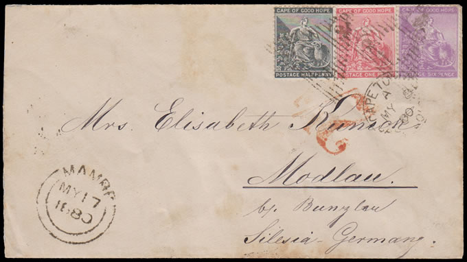 Cape of Good Hope 1880 Lovely Three Colour Franking to Germany