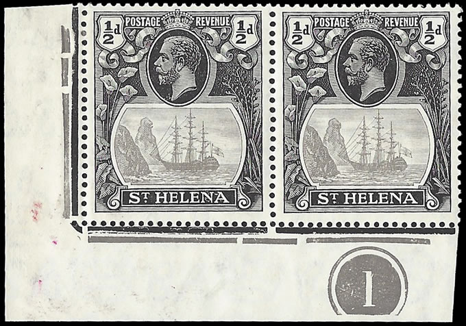 Saint Helena 1923 Badge Issue ½d Cleft Rock Plate No Pair