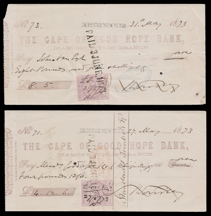 Griqualand West Revenues 1873 Diamond Fields Cheques