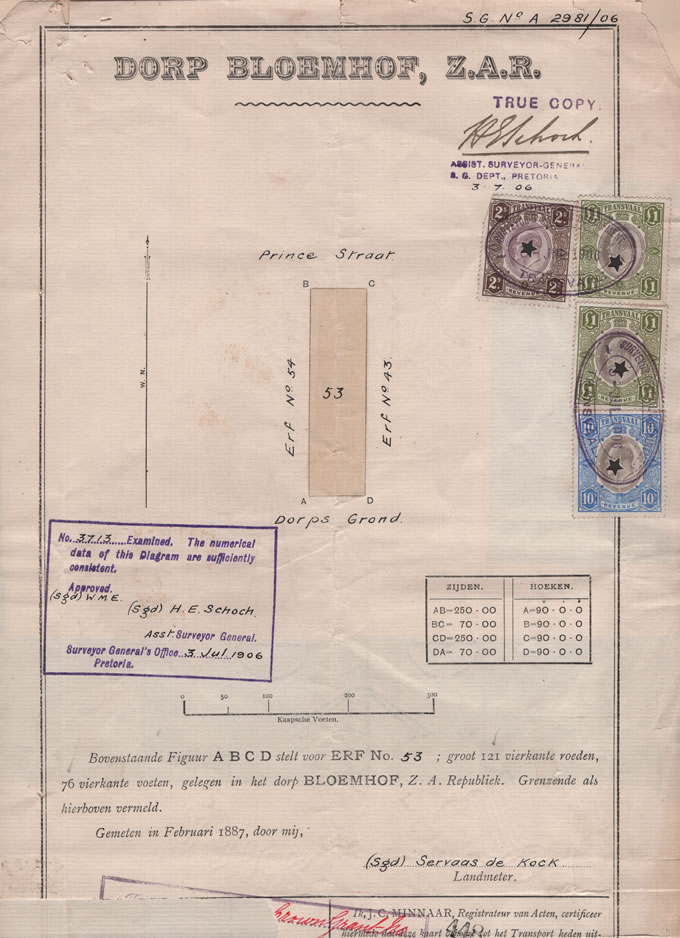 Transvaal Revenues 1906 KEVII 2/- 10/- & £1 Property Diagram Fee