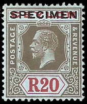 Ceylon 1923 KGV 20r Local Presentation Specimen, Rare