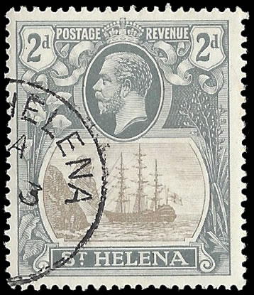 Saint Helena 1923 Badge Issue 2d Sepia, Cleft Rock, VF/U, Scarce