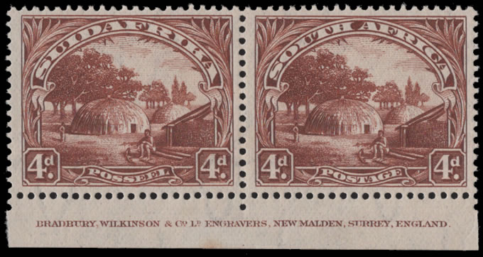 South Africa 1927 4d Imprint Pair, Perf 14, M