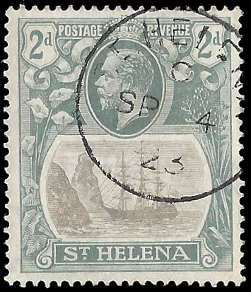 Saint Helena 1923 Badge Issue 2d Sepia, Broken Mast VF/U, Scarce