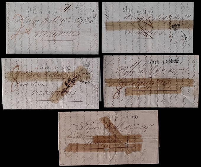 Mauritius 1851 SHIP LETTER Group Entire Letters