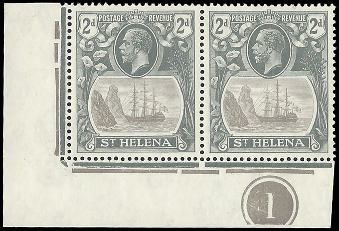 Saint Helena 1923 Badge Issue 2d Cleft Rock in Plate No Pair