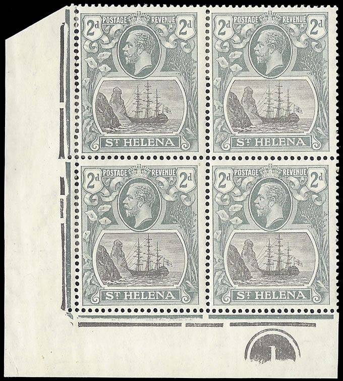 Saint Helena 1923 Badge Issue 2d Cleft Rock in Plate No Block