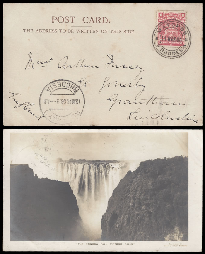 Rhodesia 1906 Matopos Cancellation on Victoria Falls Card