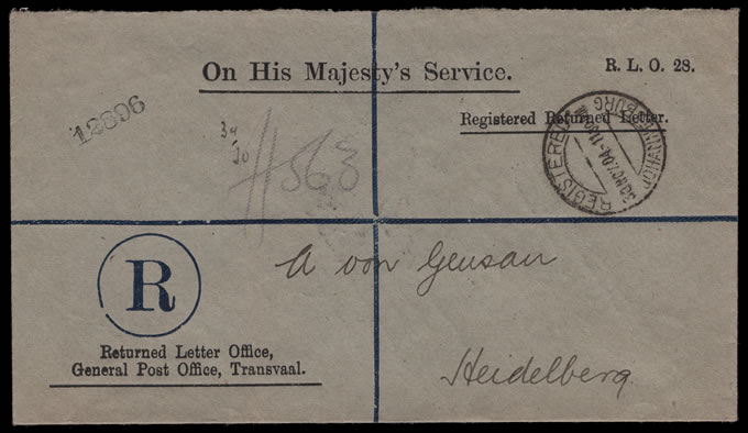 Transvaal 1904 Returned Letter Office Stationery Envelope