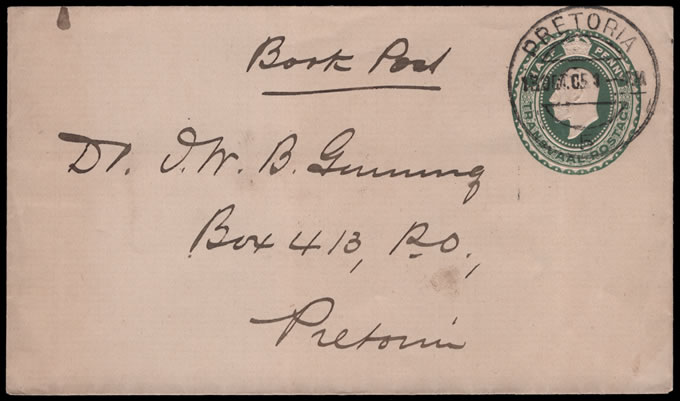 Transvaal 1905 KEVII ½d Stationery Envelope as Book Post