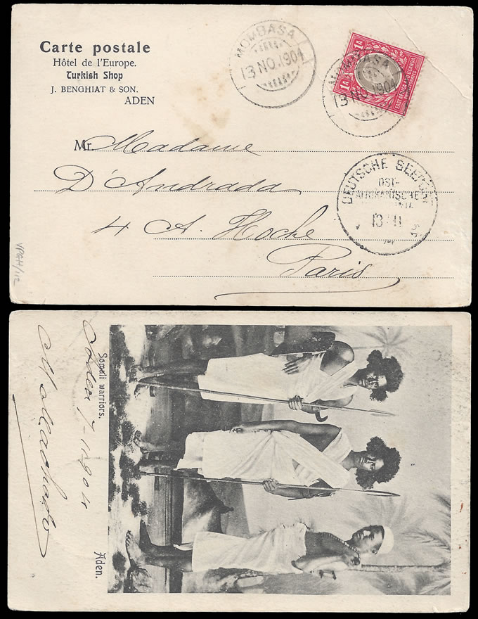 KUT 1904 Postcard Deutsche Seepost ex Mombasa