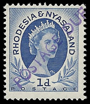 Rhodesia & Nyasaland Postage Due 1956 1d Handstamped in Violet