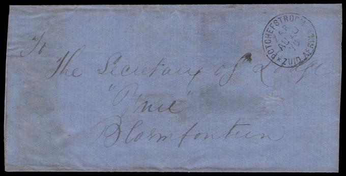 Transvaal 1870 Potchefstroom ZAR Early Letter to Bloemfontein