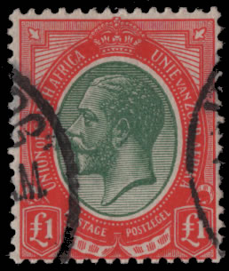 South Africa 1913 KGV £1 Green & Red VF/U