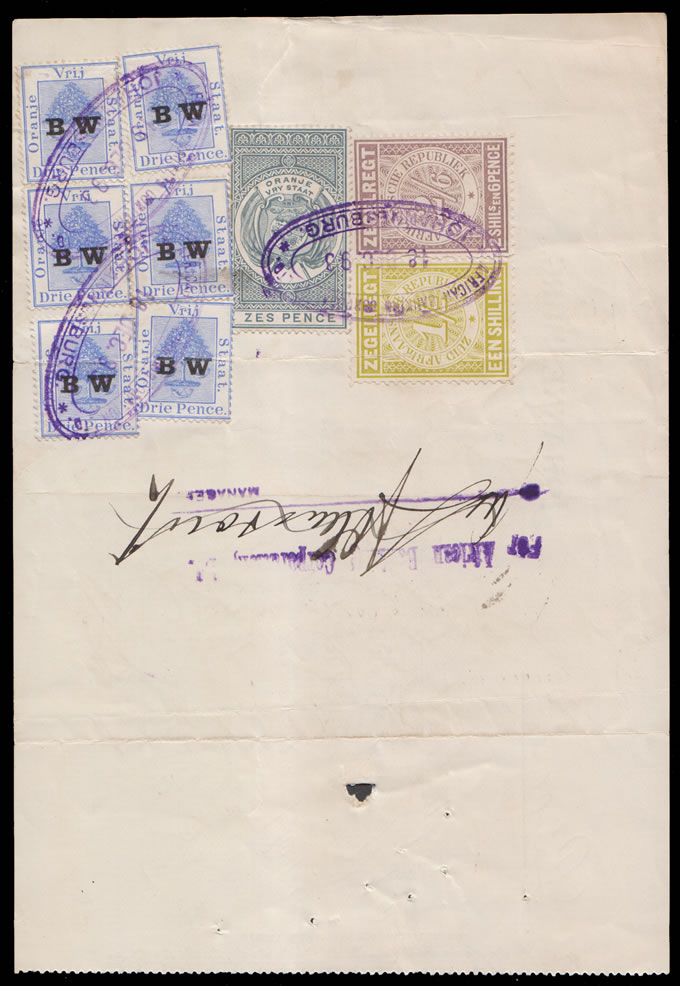 Orange Free State / ZAR Revenues 1893 £300 Bill of Exchange