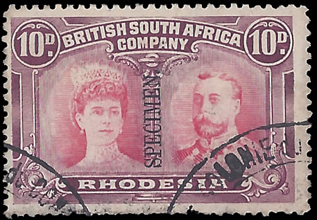 Rhodesia 1910 10d Gabon Receiving Authority Specimen