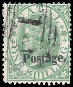 Natal 1869 QV 1/- Green Overprinted Postage with Cert, Rare