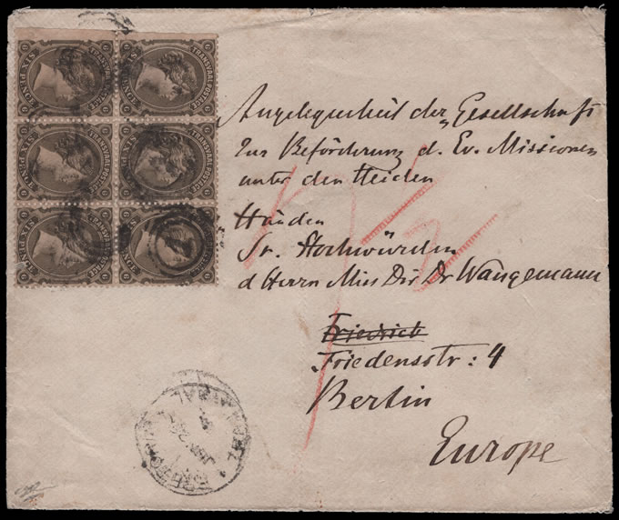 Transvaal 1881 Spectacular QV Bourne 6d's Triple Rate Letter - Click Image to Close