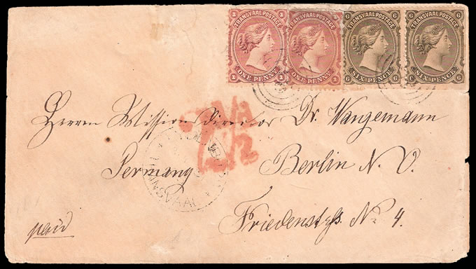 Transvaal 1882 QV Bourne Franking on Berlin Missionary Letter
