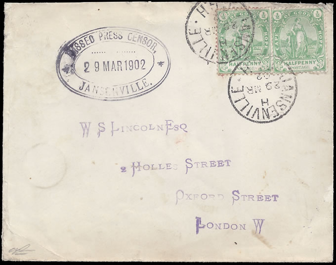 Cape 1902 Jansenville Censor Mark