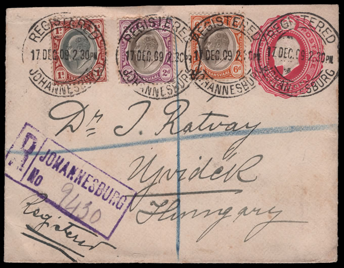 Transvaal 1909 KEVII Franking to Hungary