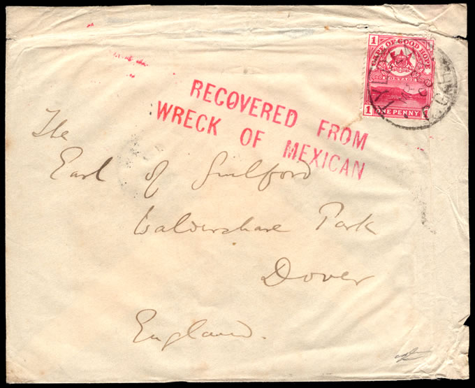 Cape of Good Hope 1900 Mexican Wreck Salvaged Letter