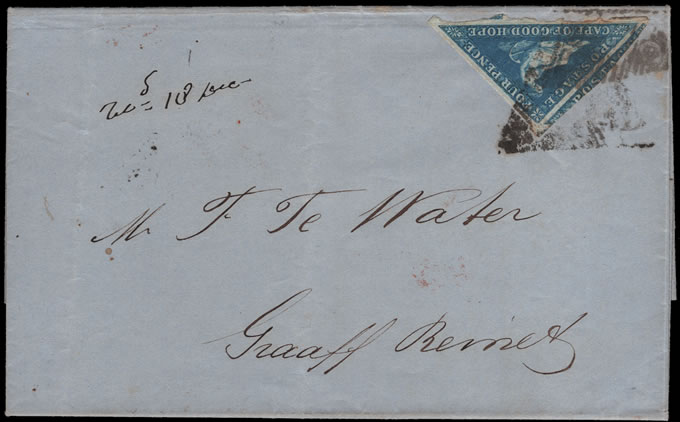 Cape of Good Hope 1862 Rouletted 4d Triangle on Letter, Rarity!