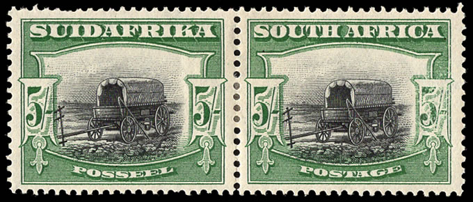 South Africa 1927 5/- Mint Pair, Perf Down