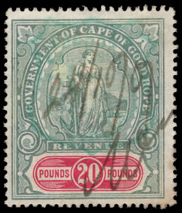 Cape of Good Hope 1898 £20 Hope Standing Top Value VF/U, Rarity!
