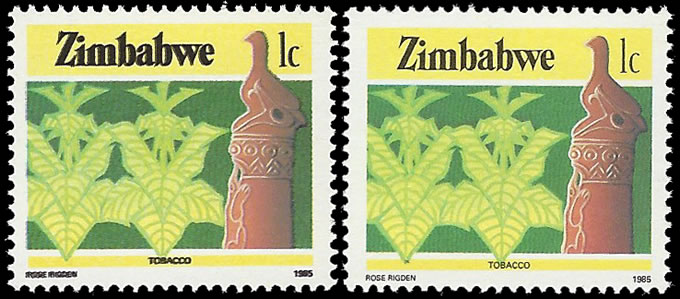 Zimbabwe 1985 1c Tobacco Black Printing Doubled