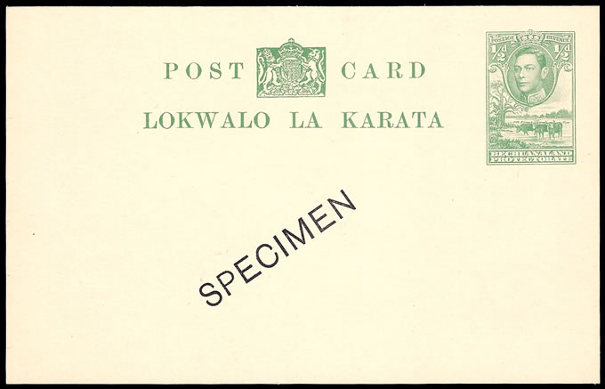 Bechuanaland 1938 KGVI ½d Postcard Specimen