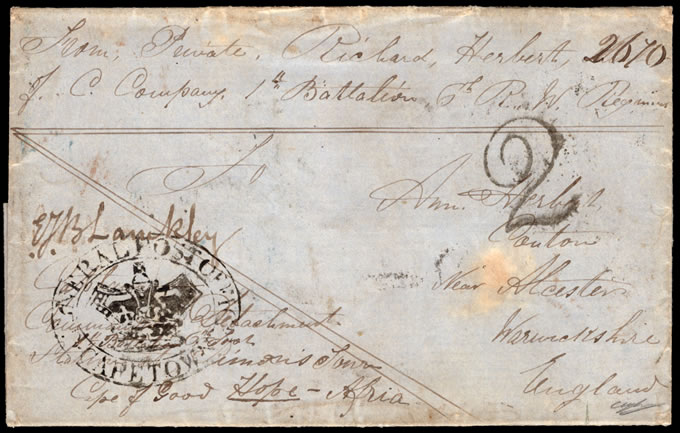 Cape of Good Hope 1849 Soldiers Letter from Simon's Town