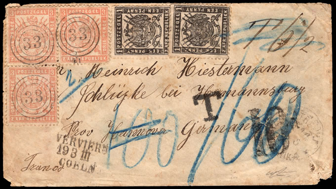 Transvaal 1884 Lovely Celliers Franking Letter to Germany
