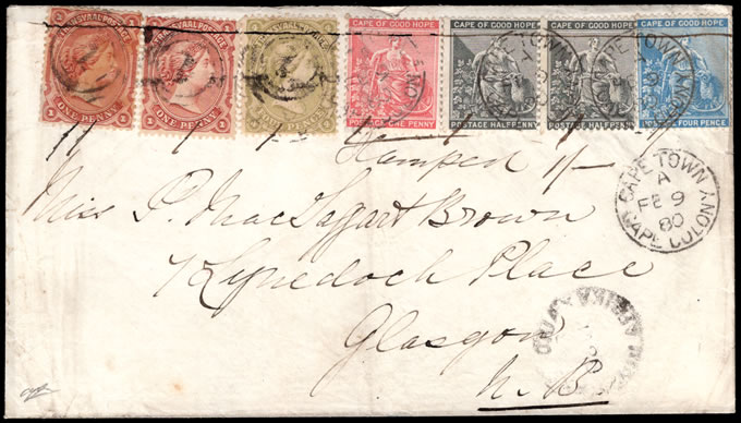 Transvaal 1880 QV Bourne Multicolour Combination Franking Letter