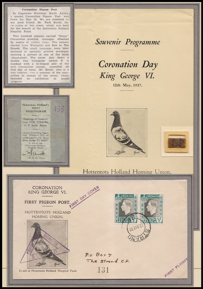 South Africa 1937 Coronation Pigeongram Complete Group