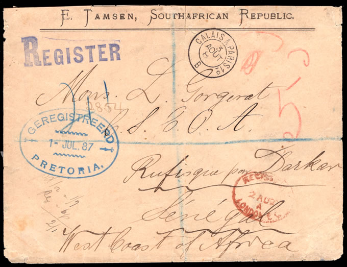 Transvaal 1887 Bakker Express Letter to Senegal, Showpiece