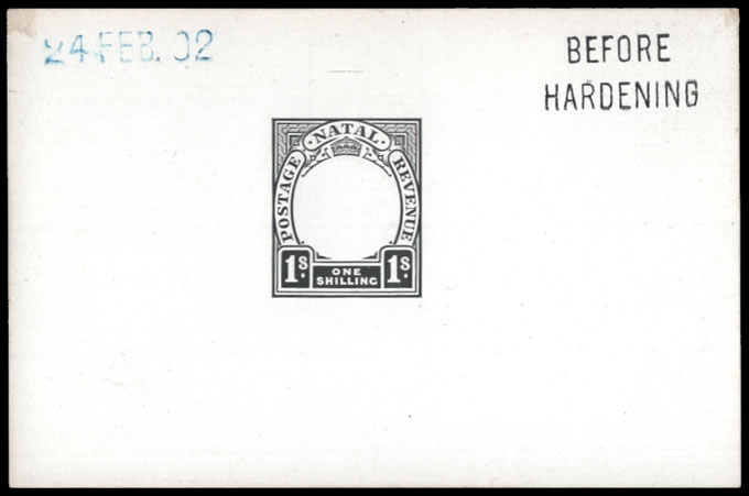 Natal 1902 KEVII 1/- Postage Revenue Die Proof BH 24 Feb