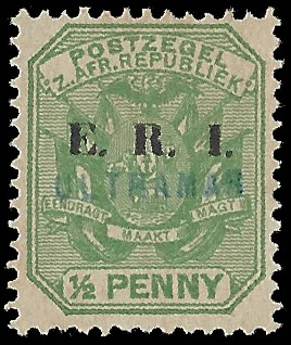 Transvaal 1901 ERI ½d Green Receiving Authority Specimen